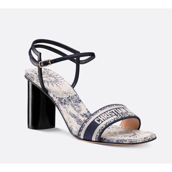 Dior Bandana Embroidered Deep Blue Dway Heeled Sandal Strap Low Heel Pumps EU38/ - Picture 2 of 14
